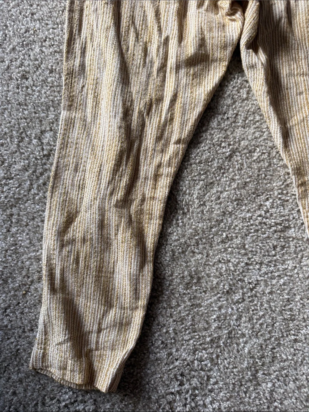 Free People Women's Beige Striped Linen Drawstring Jogger Pants Size 6